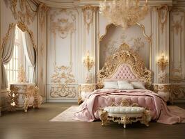 magnifique Princesse chambre dans le Royal maison ai génératif photo