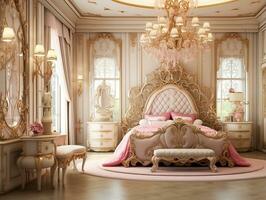 magnifique Princesse chambre dans le Royal maison ai génératif photo