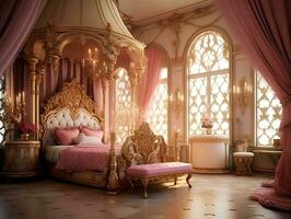 magnifique Princesse chambre dans le Royal maison ai génératif photo