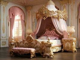 magnifique Princesse chambre dans le Royal maison ai génératif photo