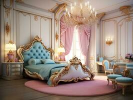 magnifique Princesse chambre dans le Royal maison ai génératif photo