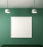 vide photo Cadre moquer en haut, avec copie espace sur minimaliste vert mur ai généré