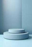 génératif ai, minimal podiums pour produit afficher supporter piédestal studio bleu pastel Couleur Contexte 3d photo