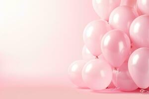 génératif ai, une anniversaire concept, lumière rose ballon plein Contexte. copie espace photo