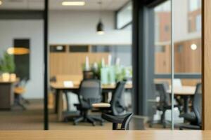 ai généré bois table avec flou dans Bureau intérieur espace Contexte. ai génératif pro photo