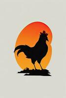 ai généré silhouette de coq sur le le coucher du soleil Contexte. vecteur illustration. photo