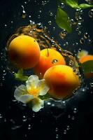 une bouquet de abricots sont flottant dans l'eau généré avec ai photo