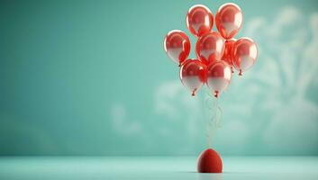 rouge des ballons levage un œuf. ai généré. photo