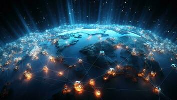 global réseau Connexions éclairant Terre. ai généré. photo