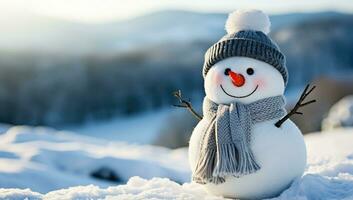 bonhomme de neige dans hiver paysage. ai généré. photo