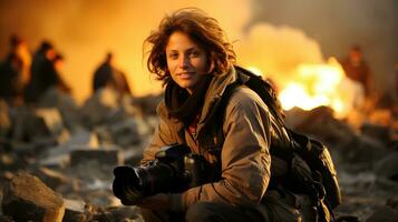 photojournaliste dans conflit zone. ai généré. photo