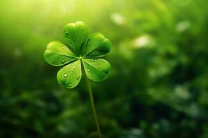 vert trèfle feuilles sur une foncé Contexte. Saint-Patrick journée. ai généré photo