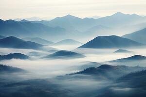 ai généré magnifique paysage de montagnes dans brumeux Beauté du Matin dans la nature. photo