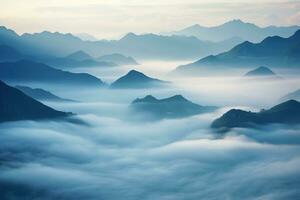 ai généré magnifique paysage de montagnes dans brumeux Beauté du Matin dans nature.ai généré photo