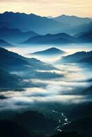 ai généré magnifique paysage de montagnes dans brumeux Beauté du Matin dans nature.ai généré photo