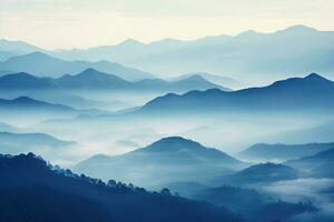 ai généré magnifique paysage de montagnes dans brumeux Beauté du Matin dans nature.ai généré photo