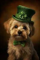 mignonne chiot dans vert Haut chapeau. st. patrick's journée. ai généré photo