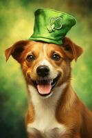 mignonne chiot dans vert Haut chapeau. st. patrick's journée. ai généré photo