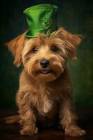 mignonne chiot dans vert Haut chapeau. st. patrick's journée. ai généré photo