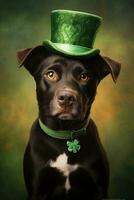 mignonne chiot dans vert Haut chapeau. st. patrick's journée. ai généré photo