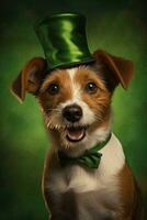 mignonne chiot dans vert Haut chapeau. st. patrick's journée. ai généré photo