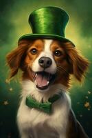 mignonne chiot dans vert Haut chapeau. st. patrick's journée. ai généré photo