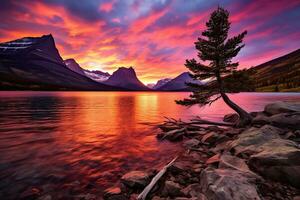 le coucher du soleil plus de glacier nationale parc, Montana, uni États de Amérique ai généré photo