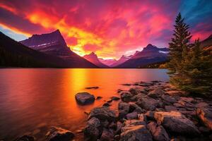 le coucher du soleil plus de glacier nationale parc, Montana, uni États de Amérique ai généré photo