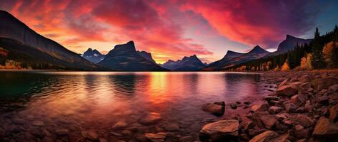 le coucher du soleil plus de glacier nationale parc, Montana, uni États de Amérique ai généré photo