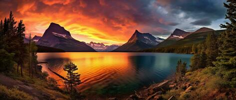 le coucher du soleil plus de glacier nationale parc, Montana, uni États de Amérique ai généré photo