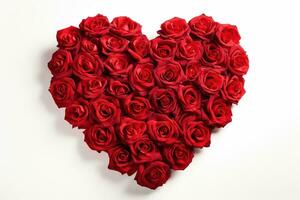 ai généré cœur fabriqué de rouge des roses sur blanc arrière-plan, valentines journée concept photo