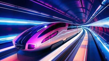 haute la vitesse train dans tunnel avec mouvement brouiller Contexte. 3d le rendu. ai généré. photo