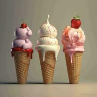 variété de la glace crème boules dans gaufre cônes sur coloré Contexte généré avec ai photo