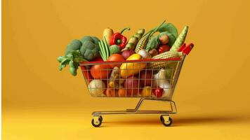 une achats Chariot plein de Frais des fruits et des légumes généré avec ai photo
