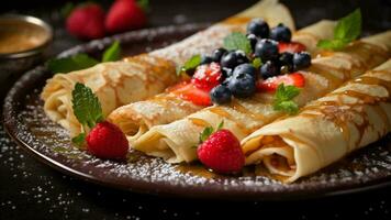 Crêpes avec baies et noix généré avec ai photo