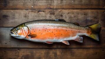 Frais Saumon poisson sur une en bois Coupe planche généré avec ai photo