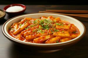 teokbokki nourriture assiette repas. produire ai photo