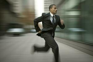 homme d'affaire courir vite à travail à rue. produire ai photo