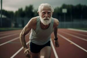 vieilli athlète fonctionnement Piste en bonne santé. produire ai photo