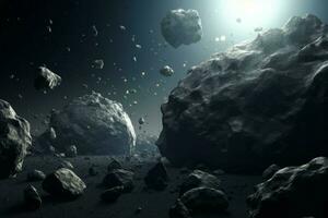 divers astéroïde rochers en volant sur espace champ. produire ai photo
