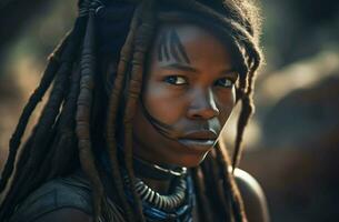 tribal africain femme avec traditionnel coiffure. produire ai photo