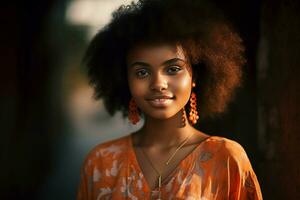 magnifique africain fille rue photo. produire ai photo