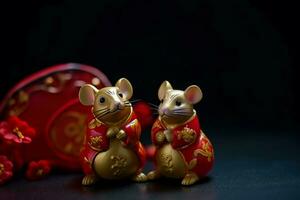 mignonne les rats figurines pour chinois Nouveau année fête. produire ai photo