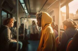 diverse groupe gens dans métro transport. produire ai photo