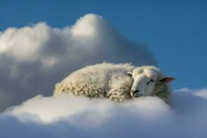 mouton sommeil nuage blanche. produire ai photo