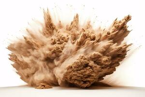 le sable explosion sur blanc Contexte. abstrait, dynamique, et frappant. ai génératif photo