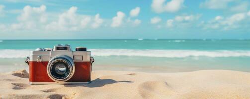 film caméra avec la nature arrière-plan, copie espace, génératif ai photo