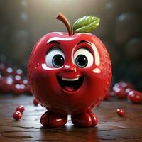 ai généré 3d dessin animé réaliste mignonne Pomme fruit photo