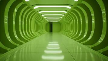 ai généré vide vert futuriste tunnel. La technologie conception. photo