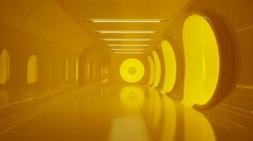 ai généré vide Jaune tunnel. La technologie futuriste Contexte. photo